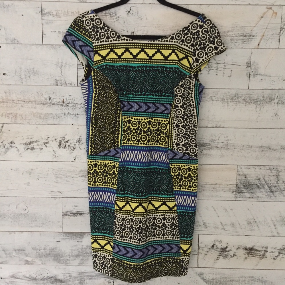 Multi color tribal print shift dress
